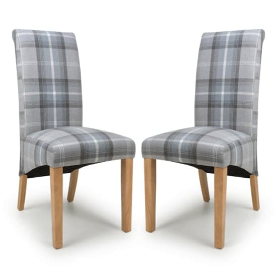 Kaduna Scroll Back Check Grey Fabric Dining Chairs In Pair_1
