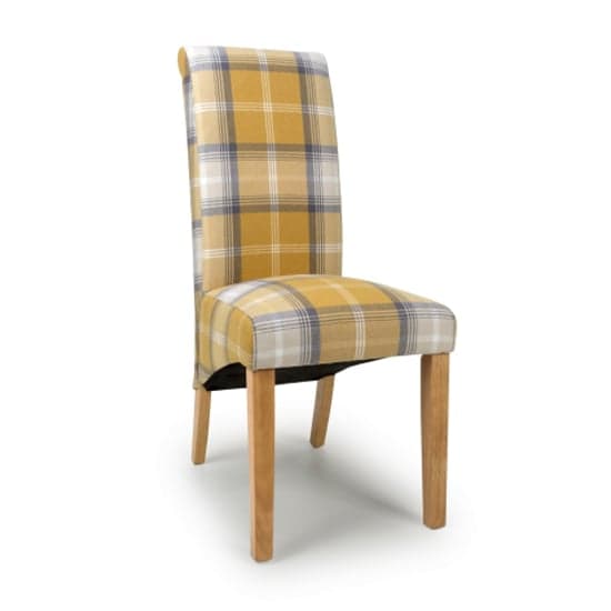 Kaduna Scroll Back Check Yellow Fabric Dining Chairs In Pair_2