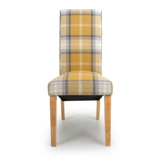 Kaduna Scroll Back Check Yellow Fabric Dining Chairs In Pair_3