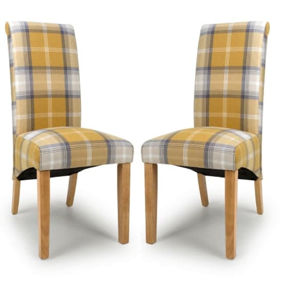 Kaduna Scroll Back Check Yellow Fabric Dining Chairs In Pair_1