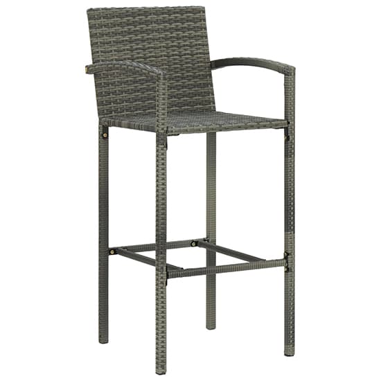 Kael Outdoor Wooden Bar Table With 6 Grey Poly Rattan Stools_4