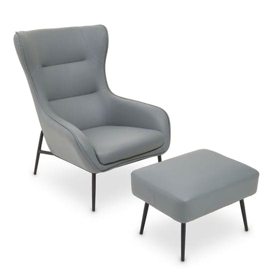 Kaila Faux Leather Armchair With Foot Stool In Grey_1