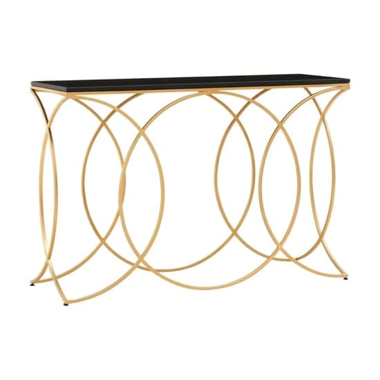 Kairi Marble Console Table In Black With Gold Metal Frame