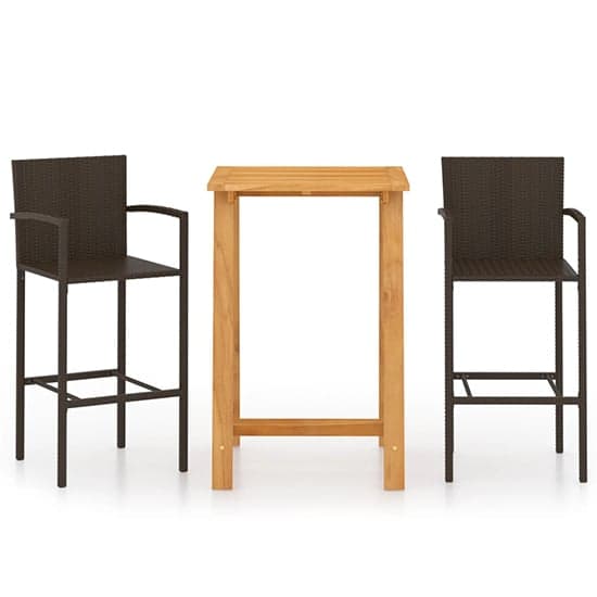 Kairi Outdoor Wooden Bar Table With 2 Brown Poly Rattan Stools_2