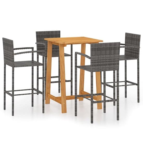 Kairi Outdoor Wooden Bar Table With 4 Grey Poly Rattan Stools_2