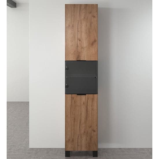 Kairi Storage Cabinet In Tobacco Oak And Matt Black With LED_3