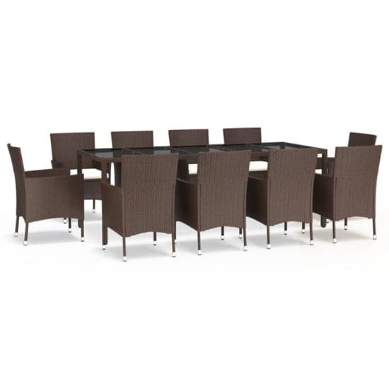 Kaius Rattan 11 Piece Garden Dining Set With Cushions In Brown_2