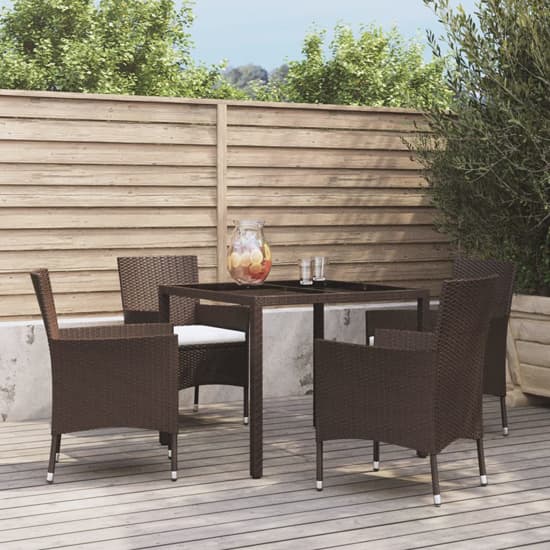 Kaius Rattan 5 Piece Garden Dining Set With Cushions In Brown_1