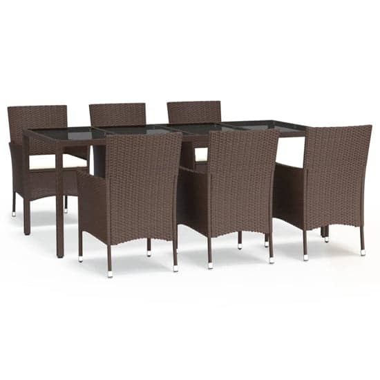 Kaius Rattan 7 Piece Garden Dining Set With Cushions In Brown_2