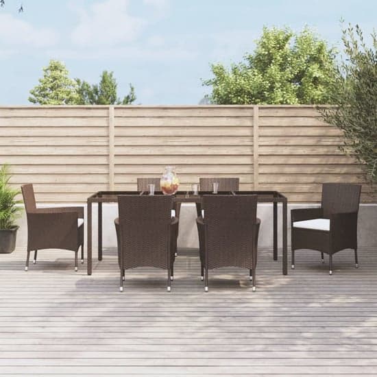 Kaius Rattan 7 Piece Garden Dining Set With Cushions In Brown_1