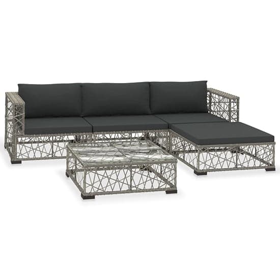 Kaley Rattan 5 Piece Garden Lounge Set With Cushions In Grey_2