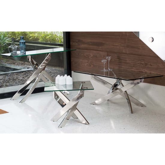 Kamal Clear Glass Dining Table With Stainless Steel Base Furniture in Fashion