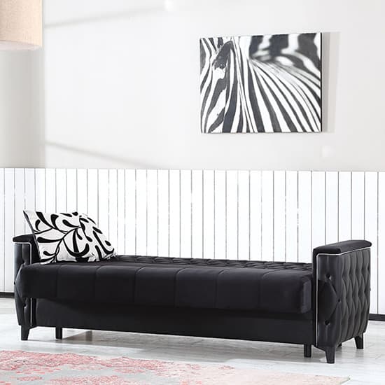 Kanata Plush Velvet Storage 3 Seater Sofa Bed In Black_3