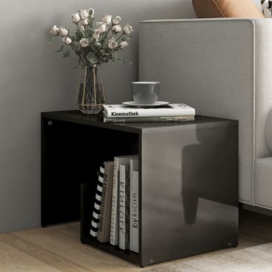 Kanoa High Gloss Side Table With Ample Storage In Grey