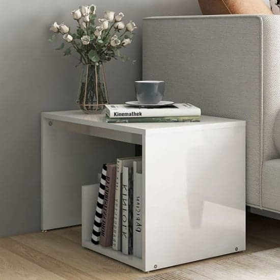 Kanoa High Gloss Side Table With Ample Storage In White_1
