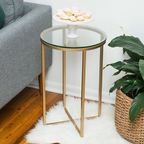 Kansas Round Clear Glass Side Table With Gold Metal Frame_2