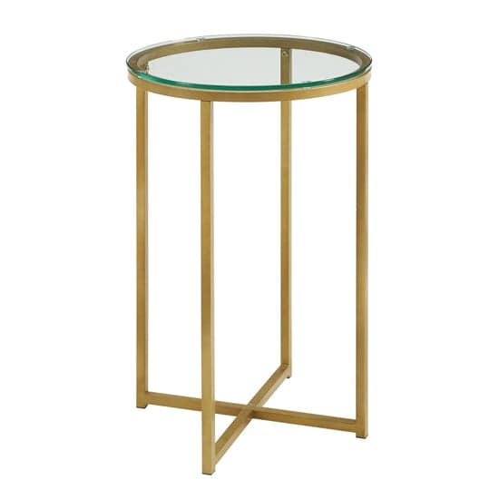 Kansas Round Clear Glass Side Table With Gold Metal Frame_3