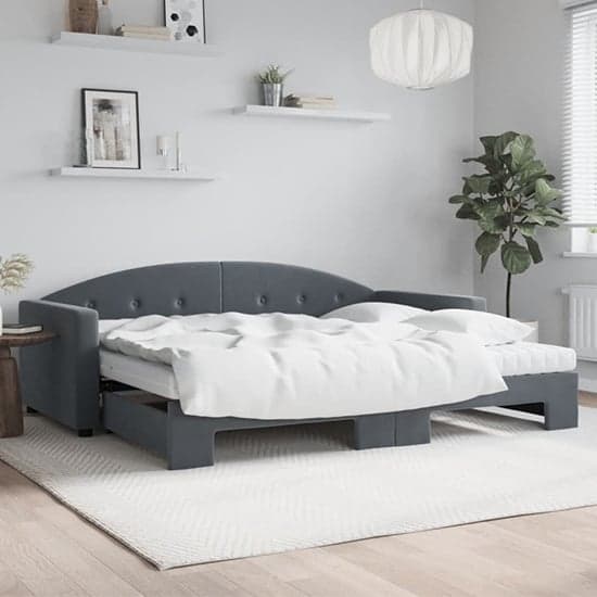 Kansas Velvet Daybed With Guest Bed And Mattress In Dark Grey_1