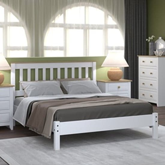 Knowle Wooden Low End Double Bed In White And Antique Wax_1