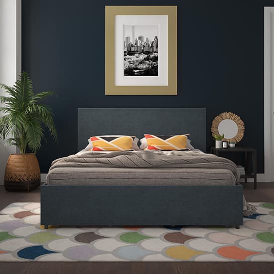 Keely Linen Fabric King Size Bed With 4 Drawers In Navy Furniture in