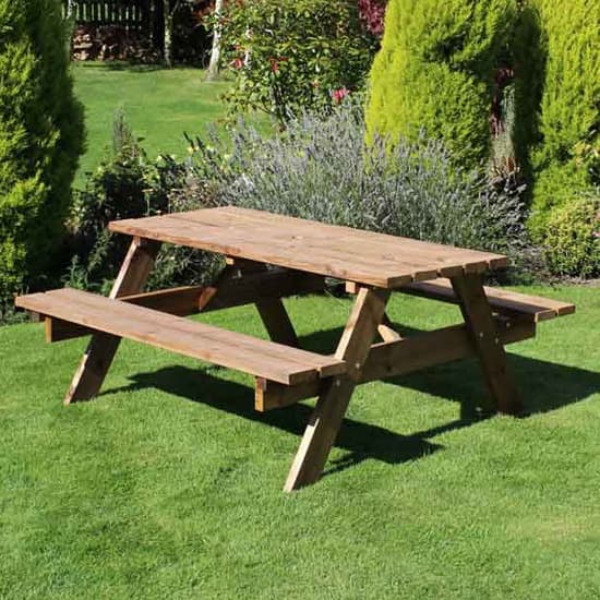 Karis Scandinavian Pine Picnic Table With 6 Seater Benches_5