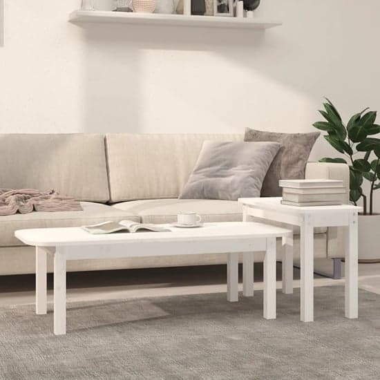 Karis Solid Pine Wood Set Of 2 Coffee Tables In White_1