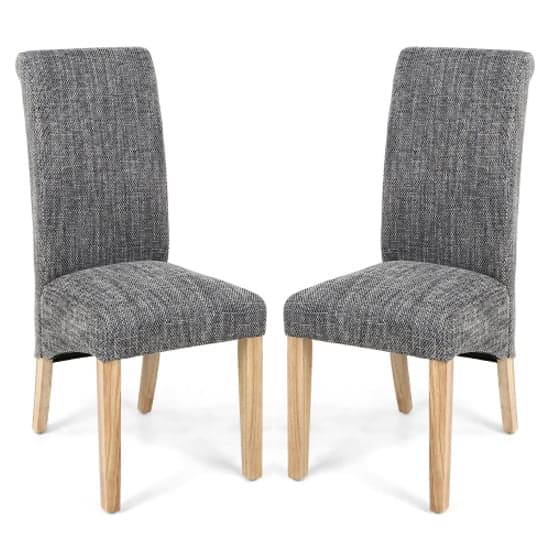 Kaduna Scroll Back Tweed Grey Dining Chairs In Pair_1