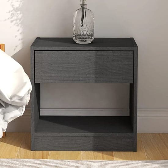 Kasia Pinewood Bedside Cabinet With 1 Drawer In Grey_1