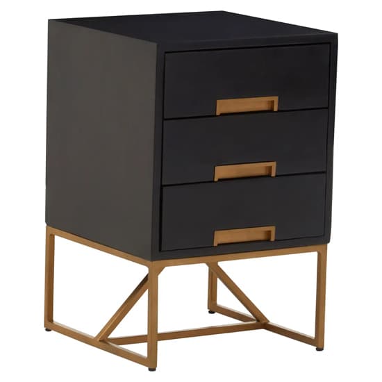 Kassel Mango Wood Side Table With 3 Drawers In Black_2