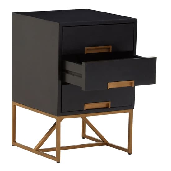 Kassel Mango Wood Side Table With 3 Drawers In Black_3