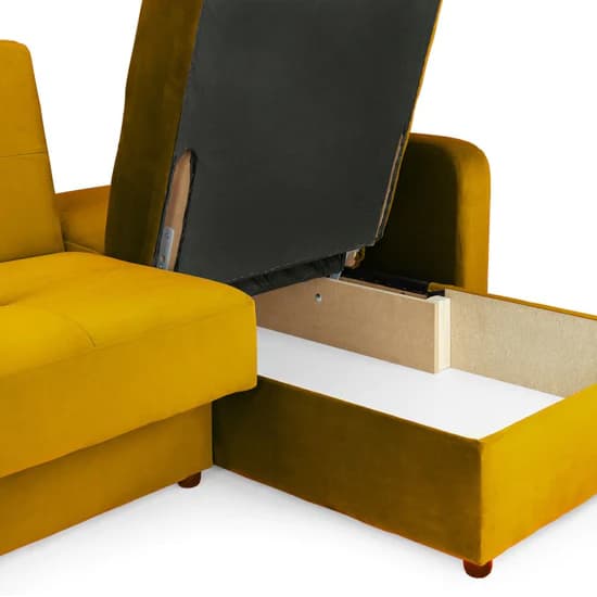 Kira Plush Velvet Sofa Bed Corner In Mustard_5