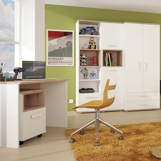 Kast Wooden Wardrobe In White High Gloss And Oak_4