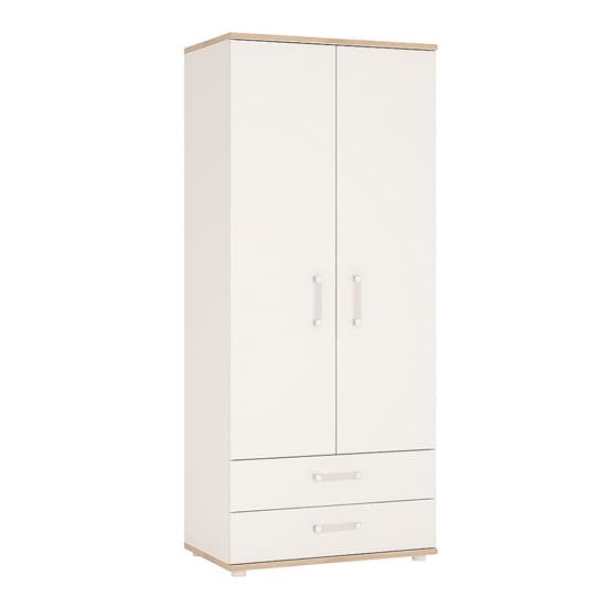 Kast Wooden Wardrobe In White High Gloss And Oak_1