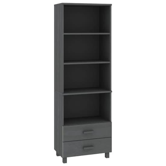 Kathy Solid Pinewood Bookcase With 2 Drawers In Dark Grey_3
