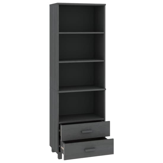 Kathy Solid Pinewood Bookcase With 2 Drawers In Dark Grey_4