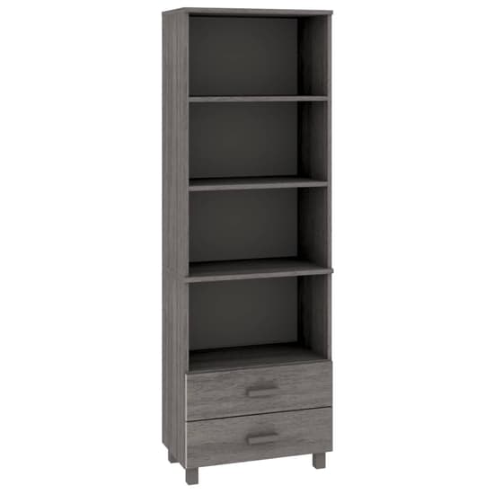 Kathy Solid Pinewood Bookcase With 2 Drawers In Light Grey_3