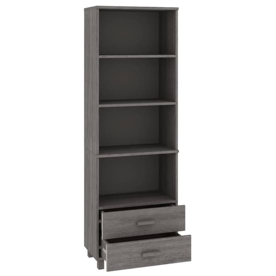 Kathy Solid Pinewood Bookcase With 2 Drawers In Light Grey_4