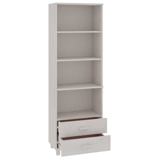 Kathy Solid Pinewood Bookcase With 2 Drawers In White_4