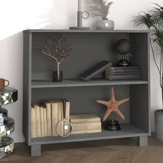 Kathy Solid Pinewood Bookcase With 2 Shelves In Dark Grey_1