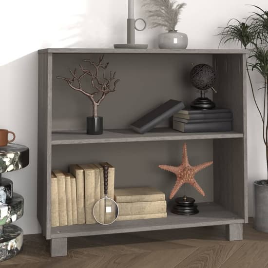Kathy Solid Pinewood Bookcase With 2 Shelves In Light Grey_1