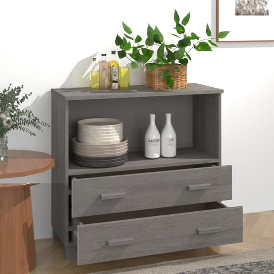 Kathy Solid Pinewood Sideboard With 2 Drawers In Light Grey_2