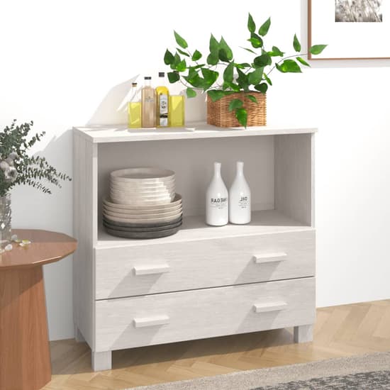 Kathy Solid Pinewood Sideboard With 2 Drawers In White_1