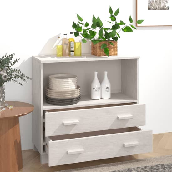 Kathy Solid Pinewood Sideboard With 2 Drawers In White_2