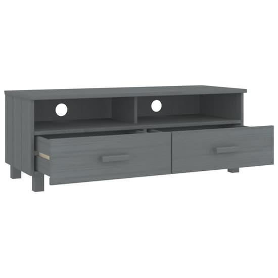 Kathy Solid Pinewood TV Stand With 2 Drawers In Dark Grey_4