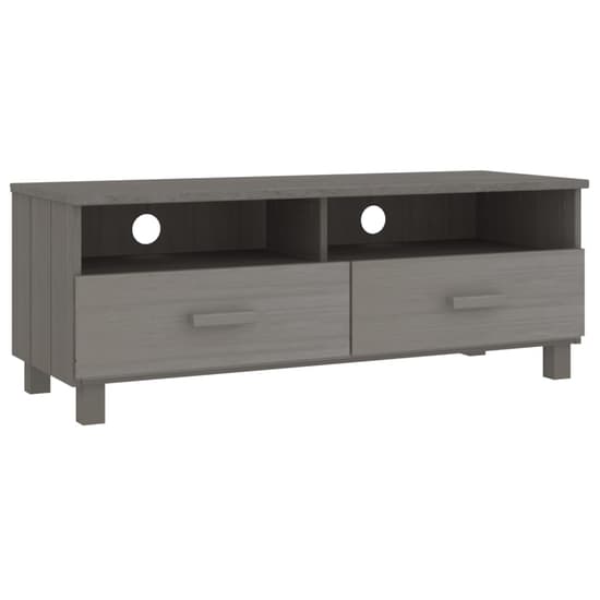 Kathy Solid Pinewood TV Stand With 2 Drawers In Light Grey_3
