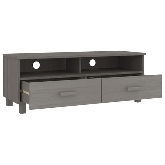 Kathy Solid Pinewood TV Stand With 2 Drawers In Light Grey_4