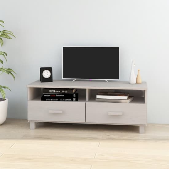 Kathy Solid Pinewood TV Stand With 2 Drawers In White_2