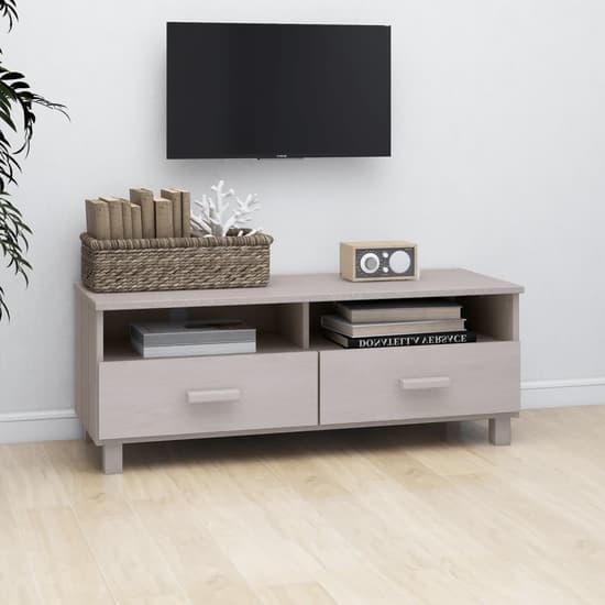 Kathy Solid Pinewood TV Stand With 2 Drawers In White_1