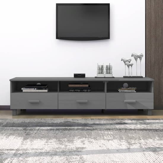 Kathy Solid Pinewood TV Stand With 3 Drawers In Dark Grey_2