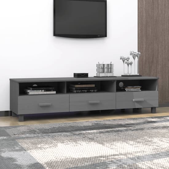 Kathy Solid Pinewood TV Stand With 3 Drawers In Dark Grey_1